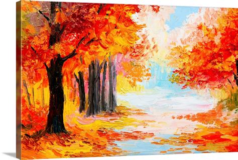 Oil painting of a landscape in autumn foliage Wall Art, Canvas Prints ...