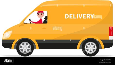 Vector cartoon delivery van truck with deliveryman Stock Vector Image & Art - Alamy