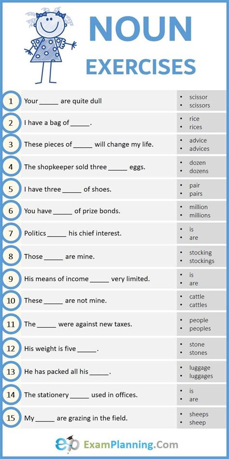 Noun Exercises with Answers | English grammar worksheets, Nouns ...