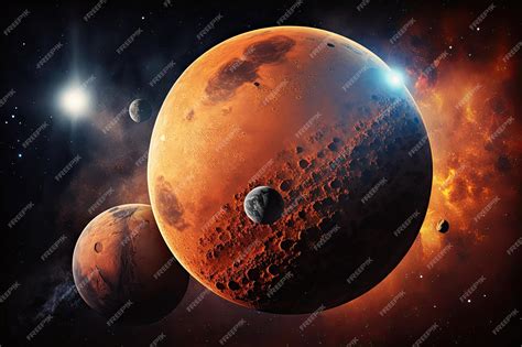 Premium Photo | Mars a red planet with two moons phobos and deimos is a solar system planet ...