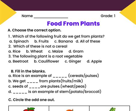 Food we get from plants class 1 worksheet Worksheet For Class 2, Worksheets For Grade 3 ...