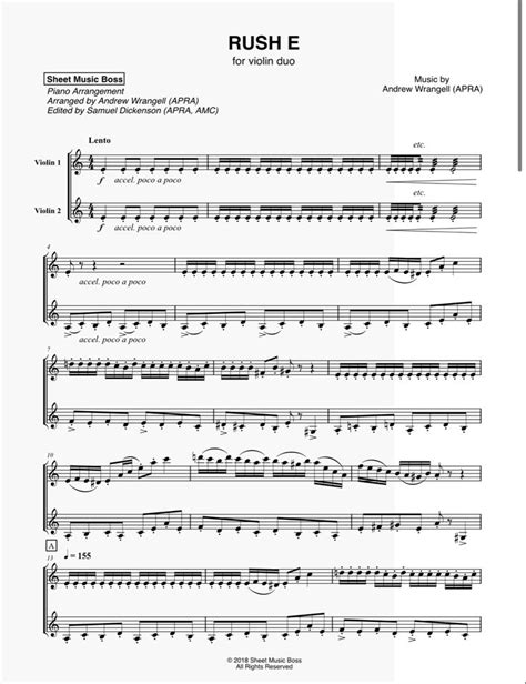 Sheet Music Boss "Rush E - Violin Duet" Sheet Music in A Minor - Download & Print - SKU: MN0239023