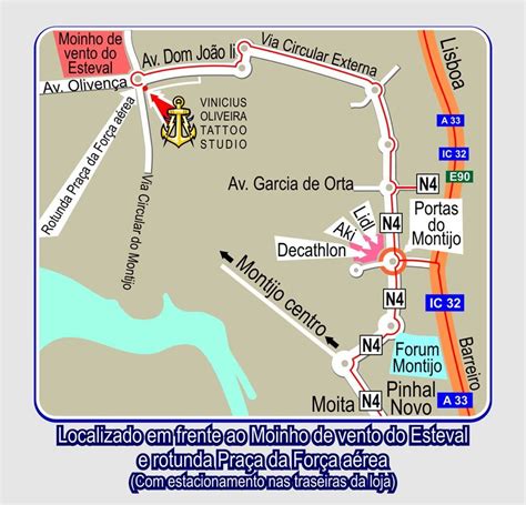 Map, mapa, Montijo, Portugal, Bairro Esteval, rotunda praça força aérea, tattoo studio, Montijo ...