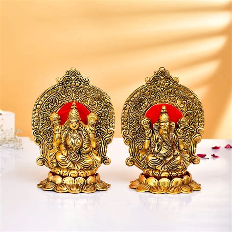 Exquisite Metal Gold-Plated Laxmi Ganesh Idol Showpiece - Blessings of ...