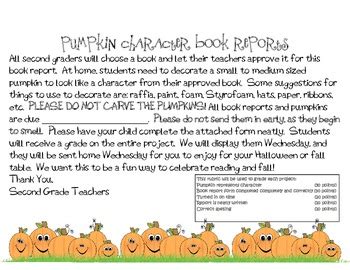 Pumpkin Character Book Report by Smarter Balanced Teaching | TpT