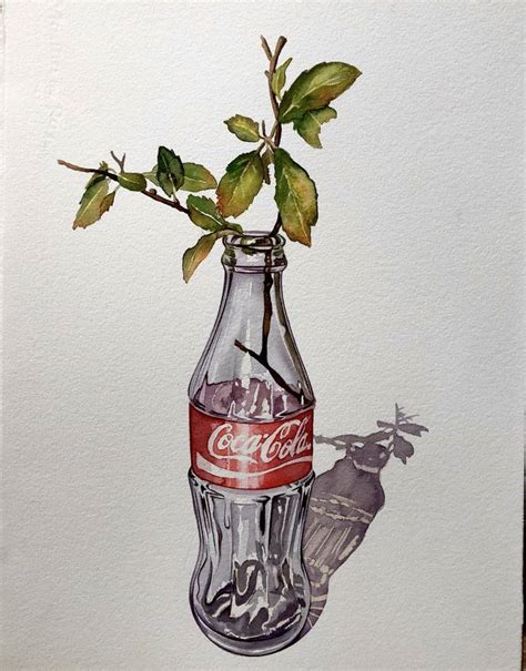 Empty coke bottle with green leaves (163) Painting by Serpil Umit ...