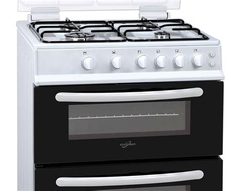 Statesman NOVAGDL60W 60cm Glass Lid Double Oven Gas Cooker White