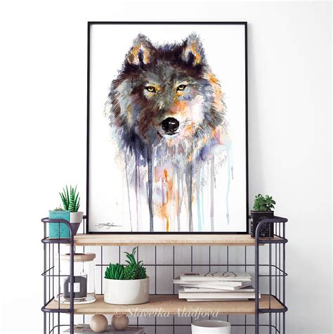 Grey Wolf Watercolor Painting Print by Slaveika Aladjova Art | Etsy