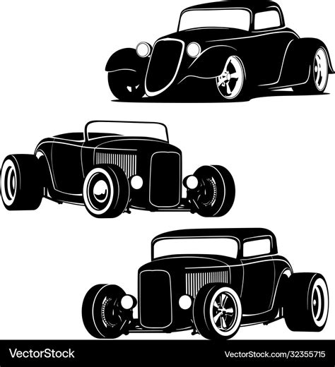 Hot rod muscle cars silhouette set Royalty Free Vector Image