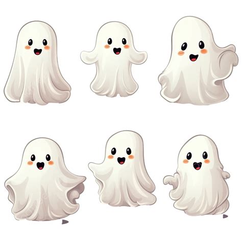 Cute Ghost Characters Color Vector Illustration For The Halloween Holiday, Smiley, Ghost, Funny ...