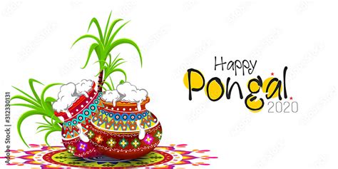 illustration of Happy Pongal Holiday with traditional pot and sugarcane ...