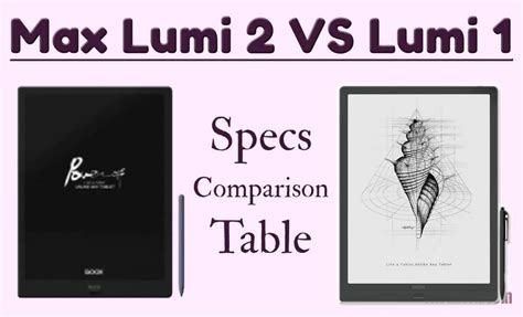 Onyx Boox Max Lumi 2 VS Lumi - Specs Comparison - eReader X