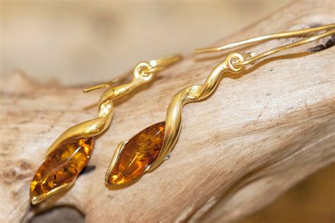 Amber & Gold. Baltic amber earrings. Gold earrings. Long earrings ...