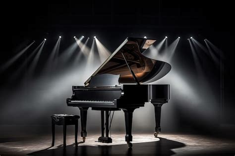 Premium AI Image | Black Grand Piano on Stage and Spotlight All Ready for Concert