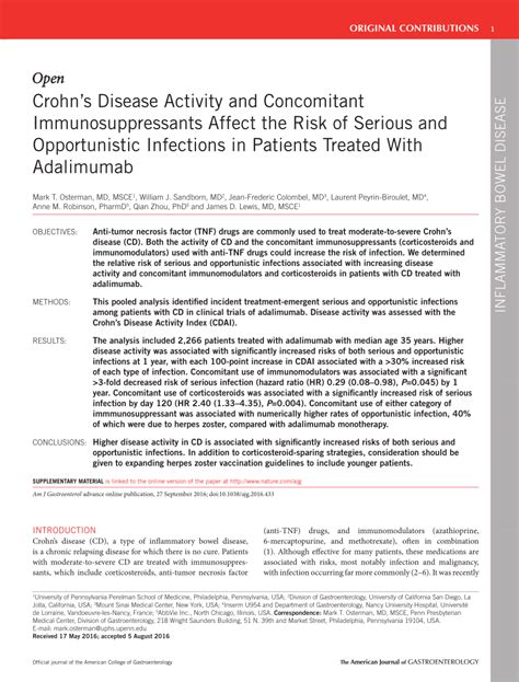 (PDF) Crohn’s Disease Activity and Concomitant Immunosuppressants Affect the Risk of Serious and ...