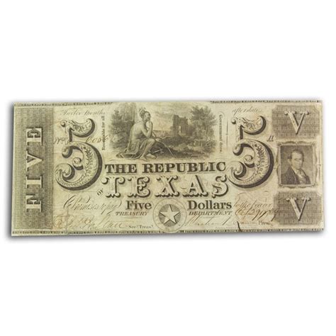 Buy 1839 Republic of Texas $5 Treasury Note VF (Cancelled) | APMEX