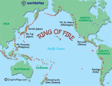 Ring of Fire Map - Major World Volcanoes, Active World Volcanos Map - World Atlas