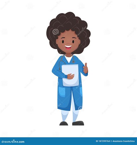 Cheerful Female African Black Doctor. Spot Image Illustration of ...