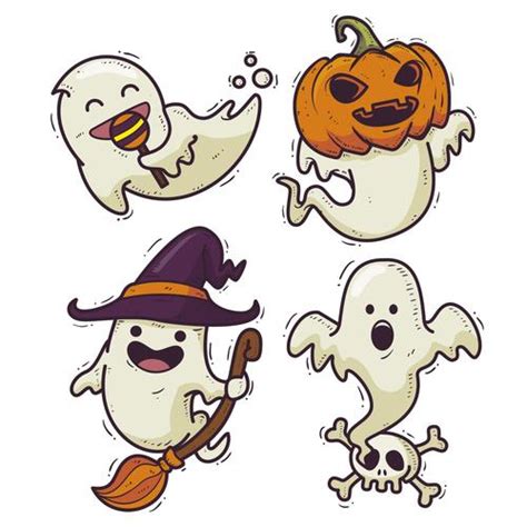 Halloween ghost drawn illustrations vector free download