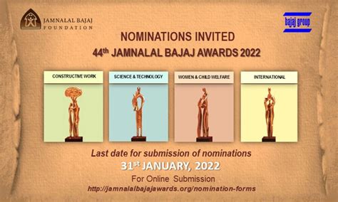 Nominations invited for the 44th Jamnalal Bajaj Awards 2022 - Bajaj Group