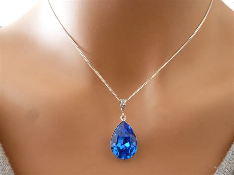 Blue Sapphire Necklace Teardrop Blue Necklace by MyTinyStarShining