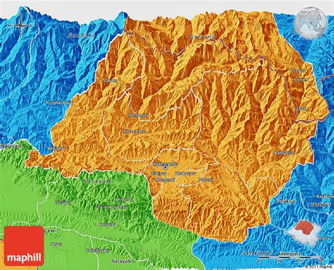 Political 3D Map of Bagmati