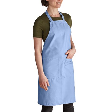 Intedge Light Blue Adjustable Poly-Cotton Bib Apron with 2 Pockets - 32" x 28"