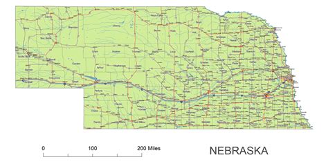 Preview of Nebraska State vector road map. - Your-Vector-Maps.com