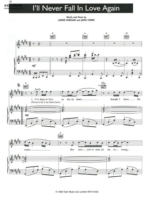 Tom Jones-I'll Never Fall In Love Again Sheet Music pdf, - Free Score Download ★