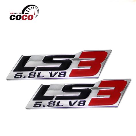 FREE SHIPPING pair 3D LS3 6.8L V8 ENGINE EMBLEM BADGE auto Hood sticker ...