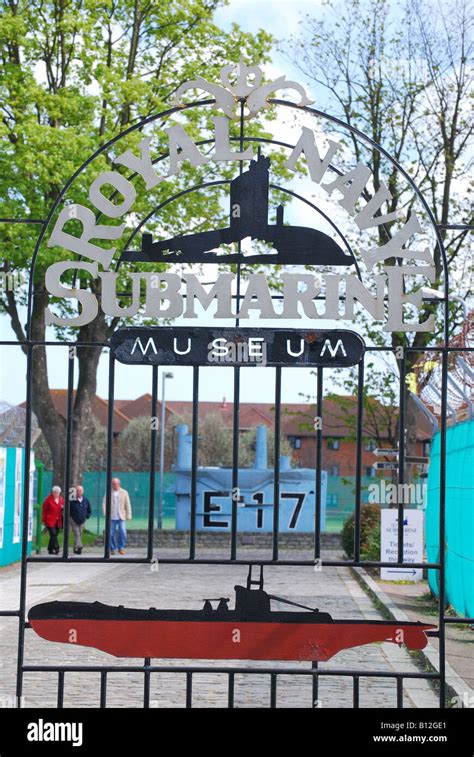 Entrance gate, Royal Navy Submarine Museum, Gosport, Hampshire, England, United Kingdom Stock ...