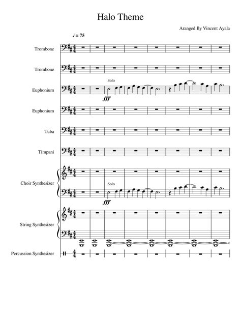 Halo Theme Sheet music for Trombone, Tuba, Timpani, Synthesizer | Download free in PDF or MIDI ...