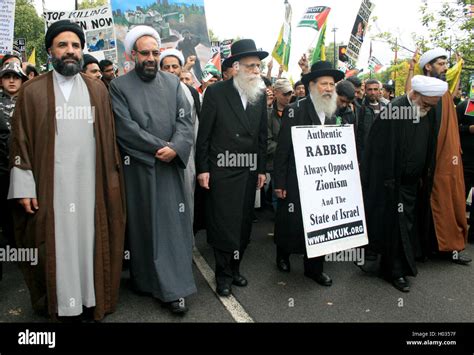 Iranian Shia Muslim clerics together with orthodox Jews marching during ...