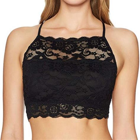 Women's High-Neck Lace Bralette (for A-C cups) for Sports Yoga Camisole ...