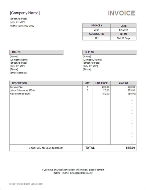 Billing Invoice Template for Excel