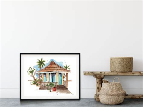 Beach Hut Watercolor Print Tropical Art Print Palm Print - Etsy