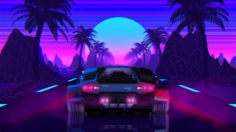 black car #car #neon #Lamborghini #vehicle #artwork rear view #1080P # ...