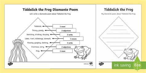 Tiddalick the Frog Diamante Poem Writing Template - Australian Aboriginal