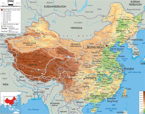 Physical Map of China - Ezilon Maps