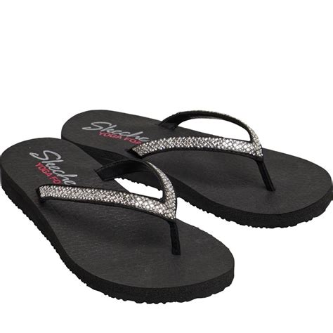 Buy SKECHERS Womens Meditation Perfect 10 YOGA FOAM® Flip Flops Black/Clear Rhinestone