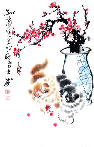 Chinese Cat Painting 0 4489014, 69cm x 46cm(27〃 x 18〃)