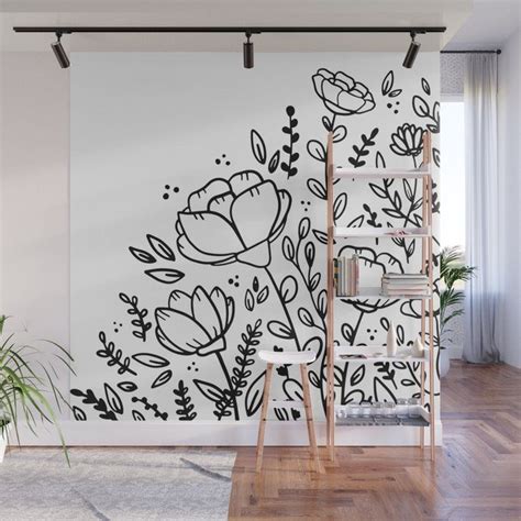 Black and White Floral Wall Mural by Bigmomentsdesign - Create a Stunning Space