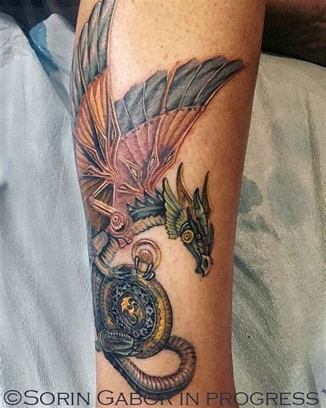 Sorin Gabor at Sugar City Tattoo : Tattoos : Fantasy : color realistic stampunk dragon coverup ...