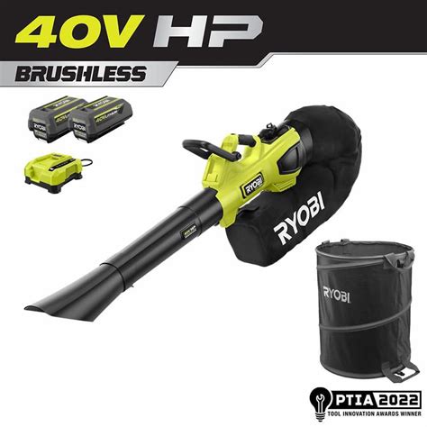 RYOBI 40V HP Brushless 100 MPH 600 CFM Cordless Leaf Blower/Mulcher/Vacuum w/ Lawn & Leaf Bag ...