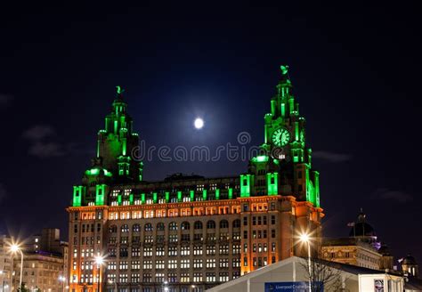 The Royal Liver Building in Liverpool Lights Up at Night Editorial ...