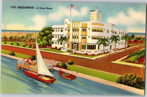 1930S VINTAGE POSTCARD The Greenbrier of Miami Beach Florida - Beach - Sailboat $9.65 - PicClick