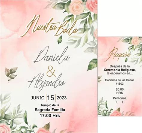 Boda. 50 Invitaciones + 50 Pases + 50 Sobres