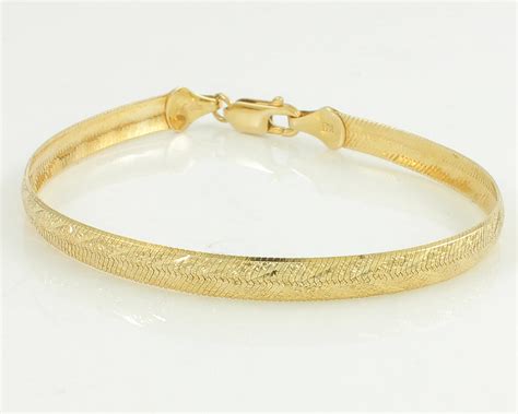 Vintage 14k Domed Herringbone Bracelet, 14K Aurafin Ute Soft Bangles Bracelet, Vintage Italian ...