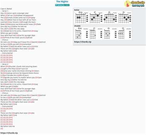 Chord: The Nights - tab, song lyric, sheet, guitar, ukulele | chords.vip