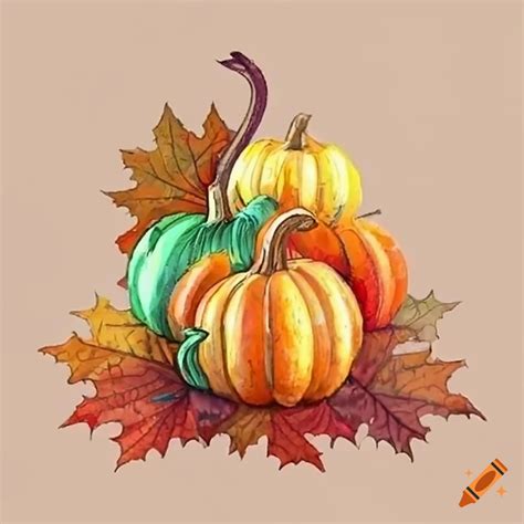 Fall decorations with leaves and pumpkins